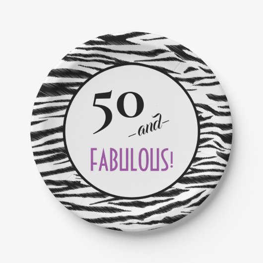 50 en FANTASTISCH! Retro Zebra Print Verjaardagsfe Papieren Bordje (Voorkant)