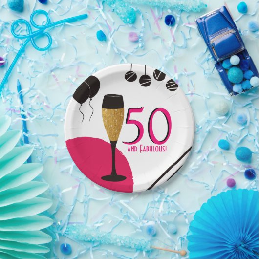 50 en fantastische champagnefluit papieren bordje (Feest)