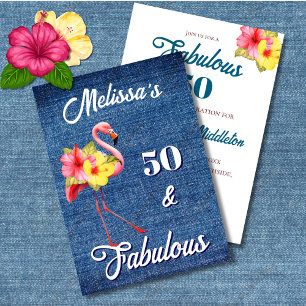 50 en fantastische flamingo verjaardag tropische kaart