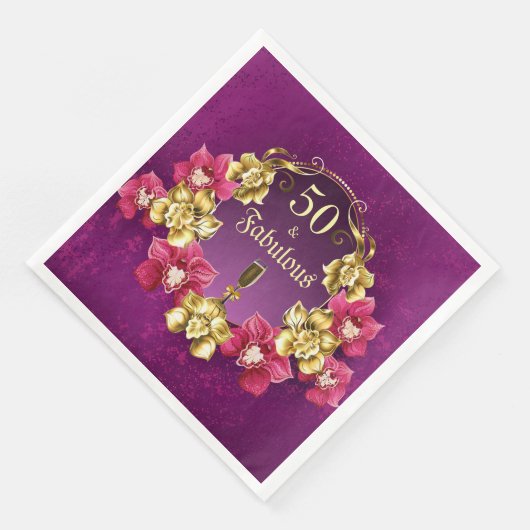 50 en fantastische gouden roze orchideeën en champ servetten (Hoek)