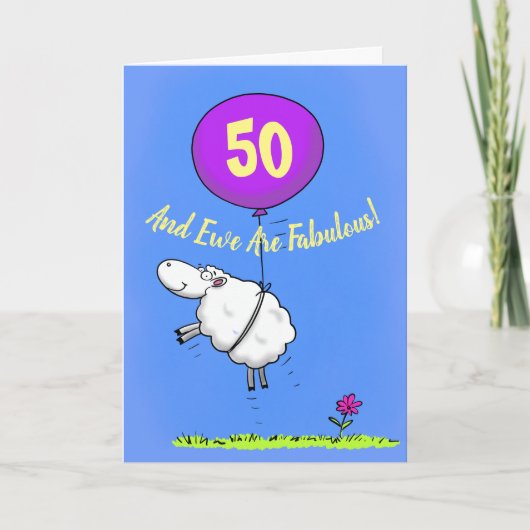 50 en fantastische verjaardag grappige schaap cart kaart (Voorkant)