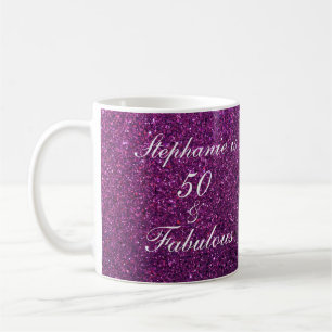 50 en fantastische verjaardag Paarse glitter cadea Koffiemok