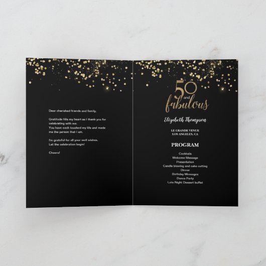 50 en fantastische verjaardag Zwart goud confetti Programma (Binnen)