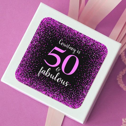 50 en fantastische zwarte hot pink scriptnaam Spar Vierkante Sticker