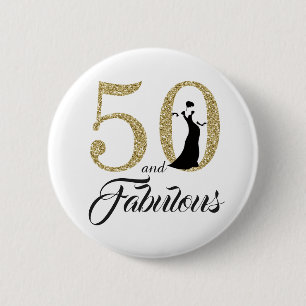 50 en feestelijke verjaardagsfeest ronde button 5,7 cm