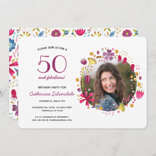 50. en Floral Birthday Party (Waterverf van Fabulo Kaart