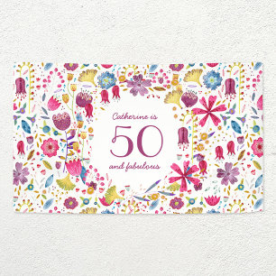 50 en Floral Name Birthday (Floral naam) van de Fa Spandoek