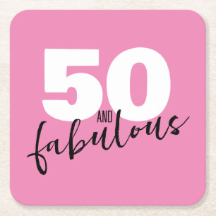 50 en geweldig cadeau 50th Birthday party roze Vierkante Kartonnen Onderzetter