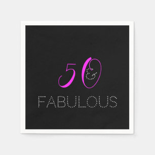 50 en geweldig   Tabblad Hot Pink Black Birthday Servet