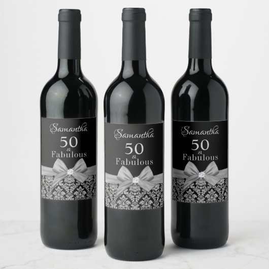50 en geweldige verjaardagsfeestdag monogram wijn etiket (Flessen)