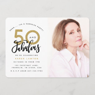 50 en geweldige verrassingsfeestfotouitnodiging kaart