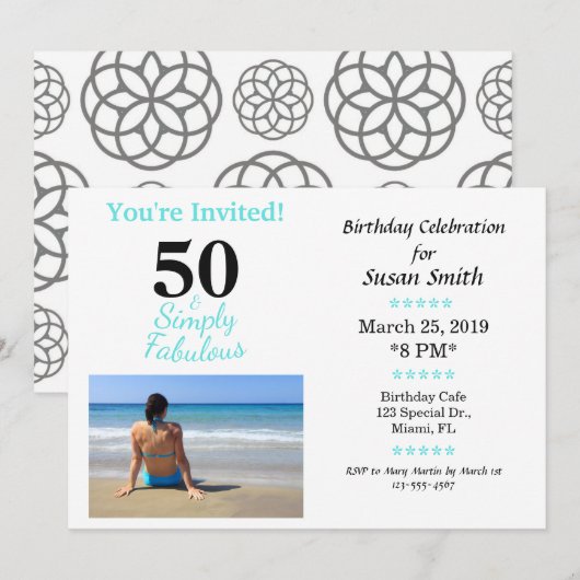 50 en gewoon fantastische verjaardag uitnodiging (Voorkant / Achterkant)