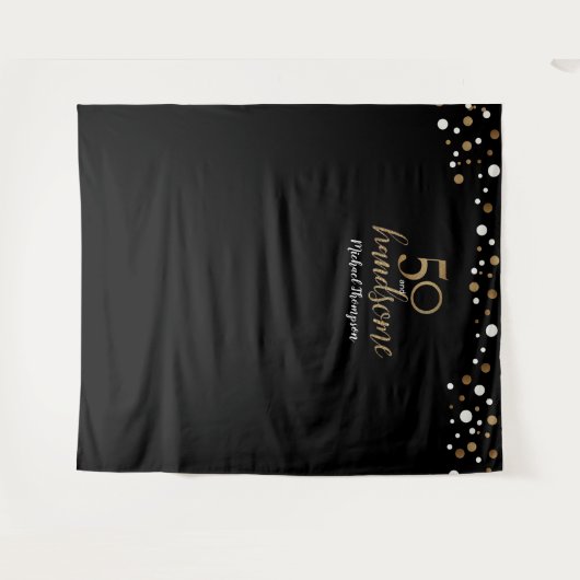 50 en knap 50ste verjaardag Zwart Gouden achtergro Wandkleed (Voorkant (horizontaal))