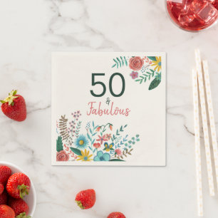 50 en prachtig groen elegant bloemenschilderij in servet