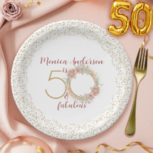 50 en Prachtig Roze Bloem Motief Gouden Foto Verja Papieren Bordje