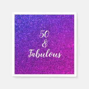 50 en verbluffend Paars glitterbeeld op zaterdag Servet