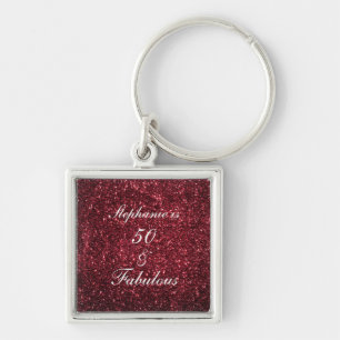 50. en verbluffende Birthday Red Burgundy Glitter  Sleutelhanger