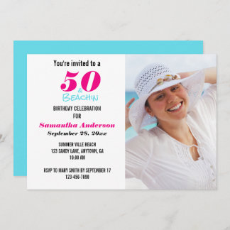 50 et Beachin Anniversaire Fête Photo Invitation