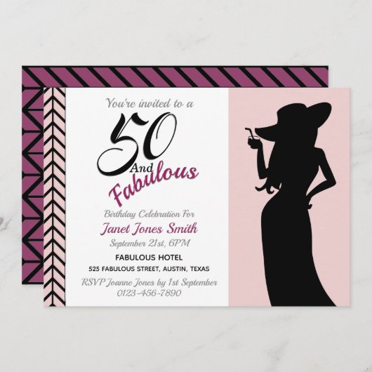 50 et fabuleuse 50e invitation d'anniversaire (Devant / Derrière)