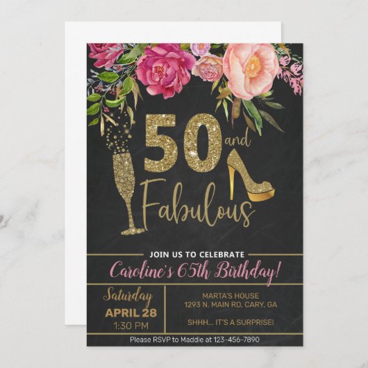 50 et fabuleuse invitation d'anniversaire femme ad (Devant / Derrière)