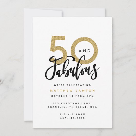 50 et fabuleuse invitation de fête d'anniversaire (Devant)
