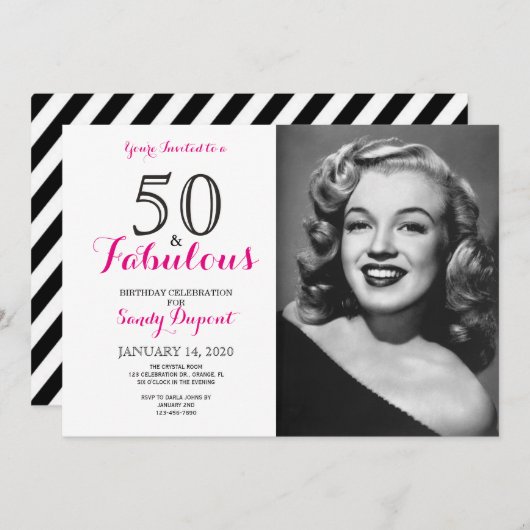50 et fabuleuse invitation de fête d'anniversaire (Devant / Derrière)