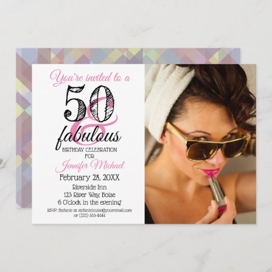 50 et fabuleux 50e anniversaire Invitation (Devant / Derrière)