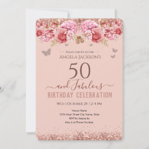 50 et fabuleux Adulte Anniversaire rose Invitation