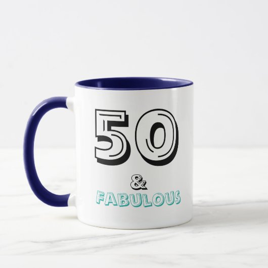 50 et fabuleux Anniversaire Blue Typography Mug (Gauche)