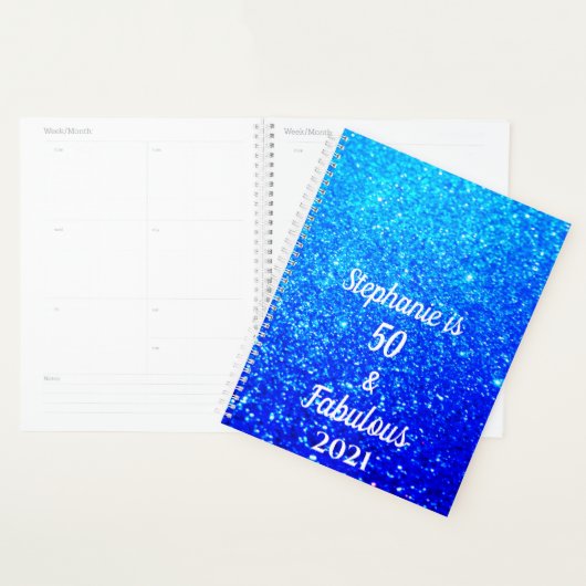 50 Et Fabuleux Anniversaire Deep Blue Ombre Glitte (Devant avec enveloppe)