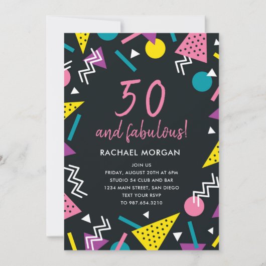 50 et fabuleux Black Retro Invitation Anniversaire (Devant)