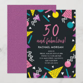 50 et fabuleux Black Retro Invitation Anniversaire (Devant / Derrière)