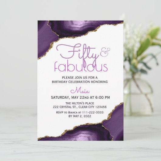 50 et fabuleux blanc violet Agate Invitation (Debout devant)