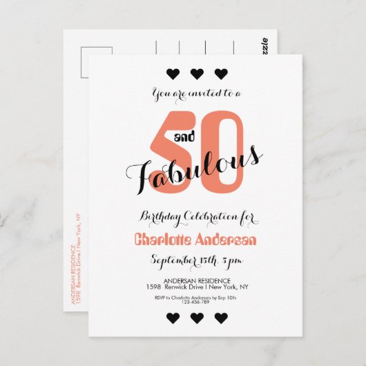 50 et fabuleux corail 50e anniversaire Invitation (Devant / Derrière)