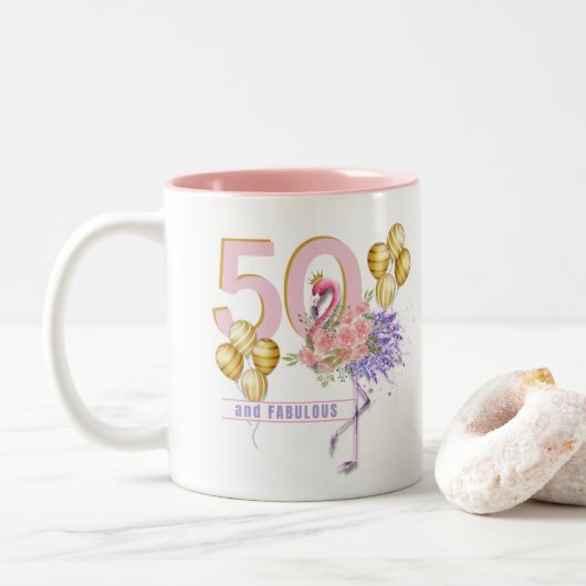 50 et fabuleux Flamant rose rose floral Mug (Avec donut)