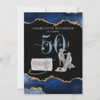 50 Et Fabuleux Marine Black Gold Agate Invitation