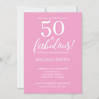 50 et fabuleux Pink 50e anniversaire Invitation