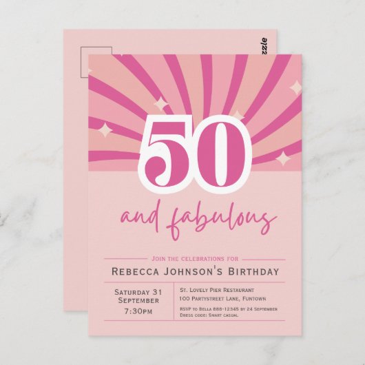 50 et fabuleux Pink 50th Birthday Invitation (Devant / Derrière)