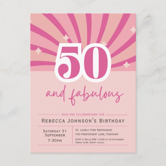 50 et fabuleux Pink 50th Birthday Invitation (Devant)
