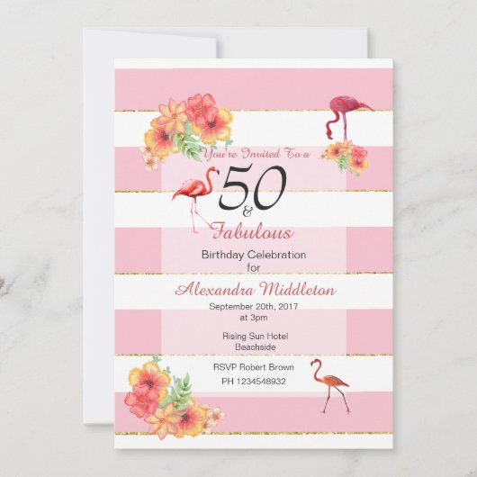 50 et fabuleux Tropical Pink Invitation d'annivers (Devant)