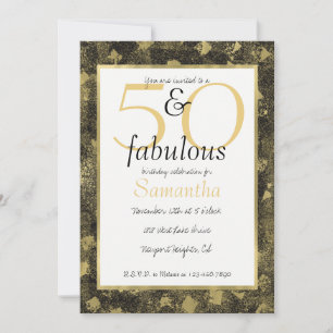 50 et Fabulous Glam Gold Black Party Invitation