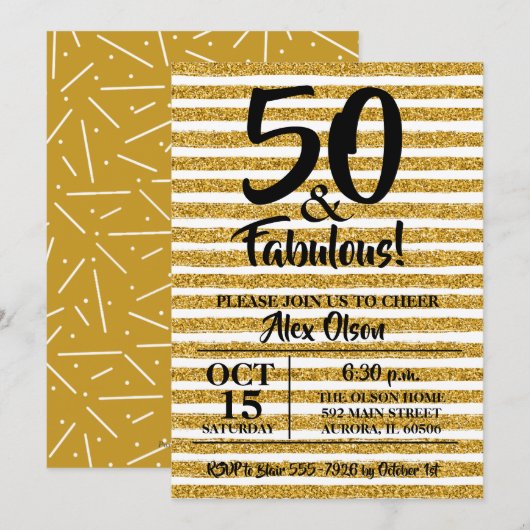 50 et Fabulous Gold Parties scintillant Invitation (Devant / Derrière)