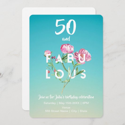 50 et FABULOUS | Invitation d'anniversaire (Devant / Derrière)