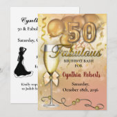 50 et Fabulous Luxurious Gold Balloons Invitation (Devant / Derrière)