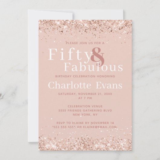 50 et Fabulous Parties scintillant rose Invitation (Devant)