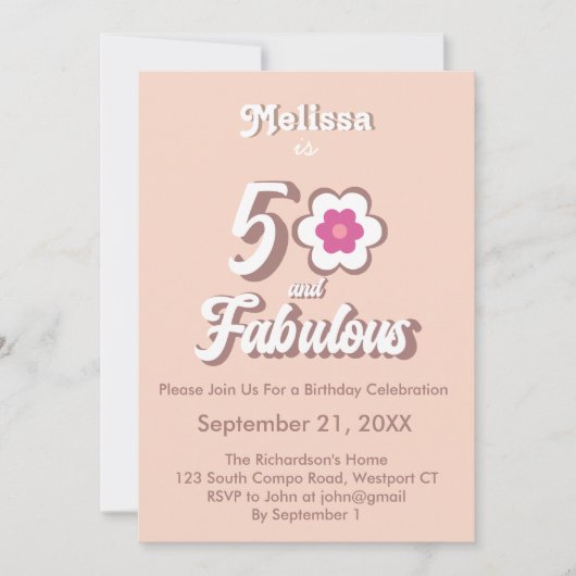50 et Fabulous rose Anniversaire Invitation Super (Devant)