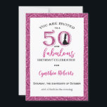 50 et Fabulous rose Invitation d'anniversaire<br><div class="desc">Vous êtes invités à une célébration d'anniversaire 50 et fabuleuse avec bordure et texte rose glittery. Ajoutez le nom,  la date,  l'adresse et d'autres informations à l'avant et à l'arrière de la carte. Recherchez également les étiquettes de adresse,  autocollants et enveloppes correspondants.</div>