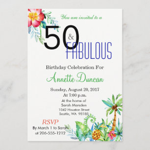 50 et Fabulous Tropical Floral Party Invitation