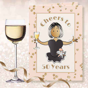 50 Etnische Vrouwelijke Cartoon Champagne Proost V Kaart