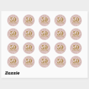 50 & Fabelachtige Roze Glitter & Gouden Typografie Ronde Sticker